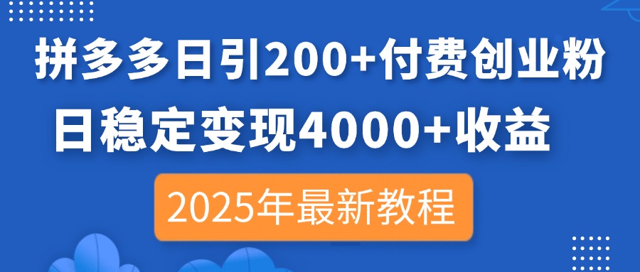 （14217期）拼多多日引200+付费创业粉，日稳定变现4000+收益，2025年最新教程-财富群