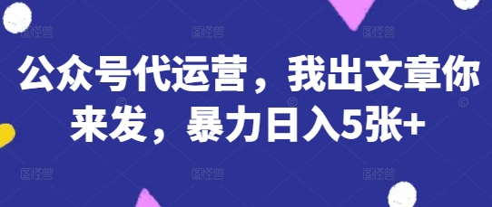 公众号代运营，我出文章你来发，暴力日入5张+【揭秘】-财富群