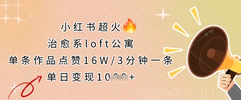 小红书超火的治愈系loft公寓，单条作品点赞16W，3分钟一条，单日变现数张-财富群